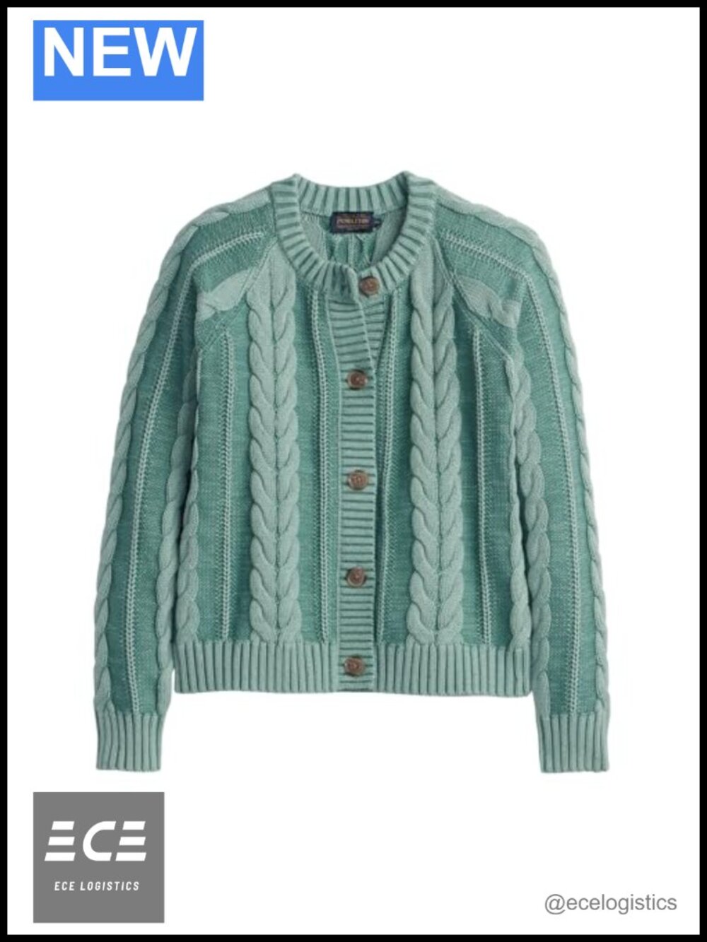 Cotton Cable Knit Cardigan Button Front Crew Neck Long Sleeve